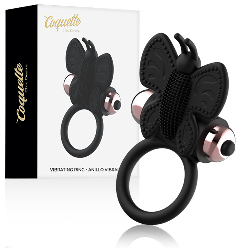 COQUETTE TOYS - COCKRING PAPILLON AVEC VIBRATEUR NOIR/ OR