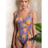 Maillot de bain 1 pièce préformé croisé Jungle Mauve