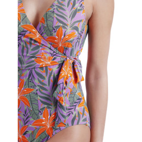 Maillot de bain 1 pièce préformé croisé Jungle Mauve