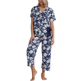 Pyjama tenue d'intérieur pantalon palazzo top cache-coeur Navy Flowers