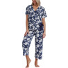 Pyjama tenue d'intérieur pantalon palazzo top cache-coeur Navy Flowers