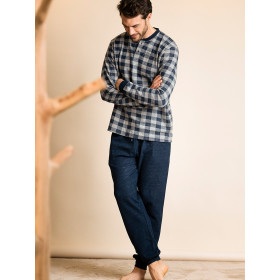 Pyjama tenue d'intérieur pantalon et haut manches longues Vichy