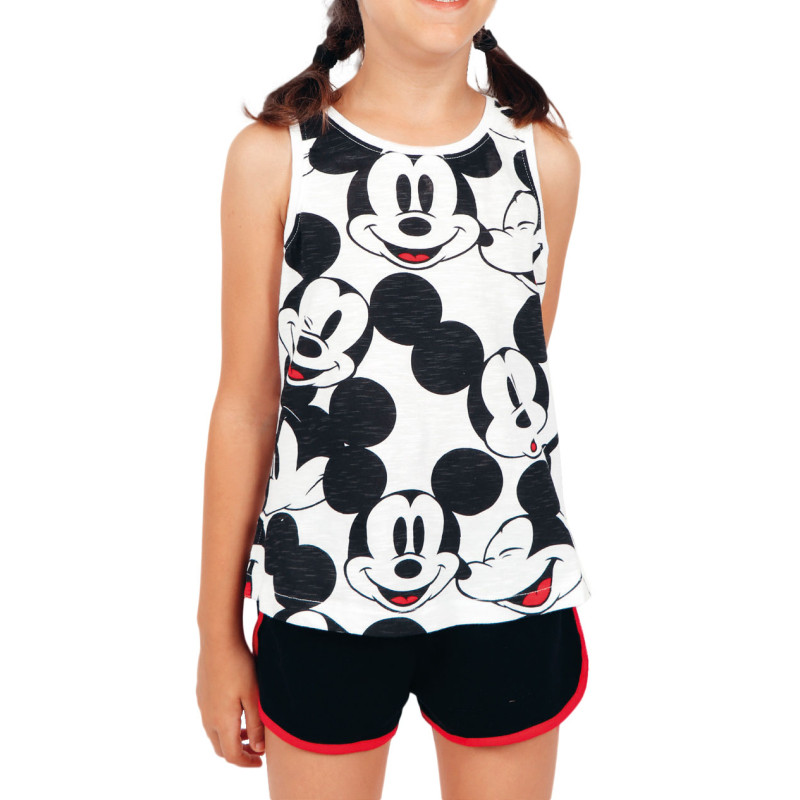 Pyjama fille short débardeur Mickey Heads Disney blanc