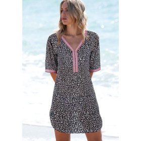 Robe de plage manches courtes Pink Flowers