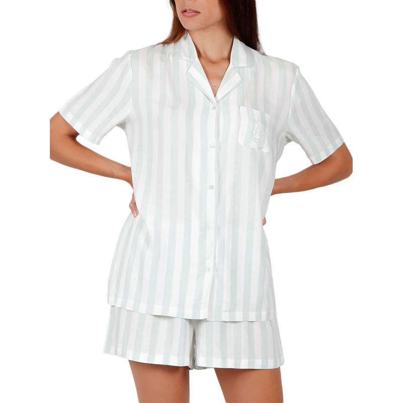 Pyjama chemise short Classic Stripes vert