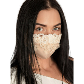 Masque de protection en dentelle brodée et coton beige