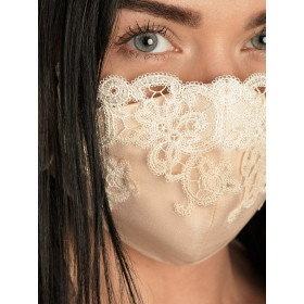 Masque de protection en dentelle brodée et coton beige