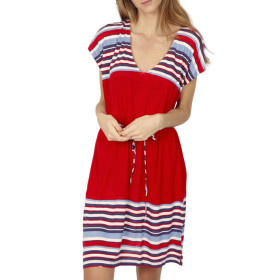 Robe estivale manches courtes Elegant Stripes rouge