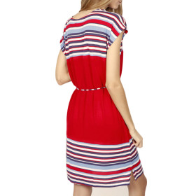 Robe estivale manches courtes Elegant Stripes rouge