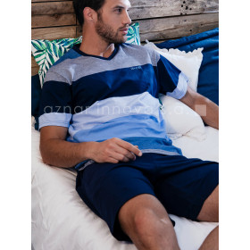 Tenue d'intérieur pyjama short t-shirt Stay Stripes bleu