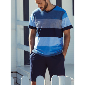 Tenue d'intérieur pyjama short t-shirt Stay Stripes bleu