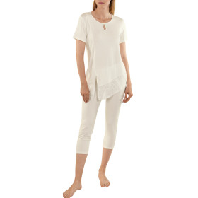 Tenue d'intérieur pyjama pantacourt t-shirt Felicity ivoire