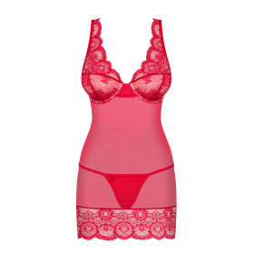 OBSESSIVE 853-CHE CHEMISE AND THONG RED