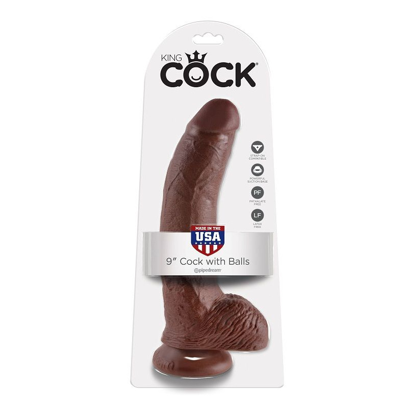 KING COCK - 9 GODE MARRON AVEC BOULES 22.9 CM