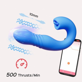 JOI THRUST bleu - Vibromasseur point G - lèche-clitoris - va et vient contrôlé par application