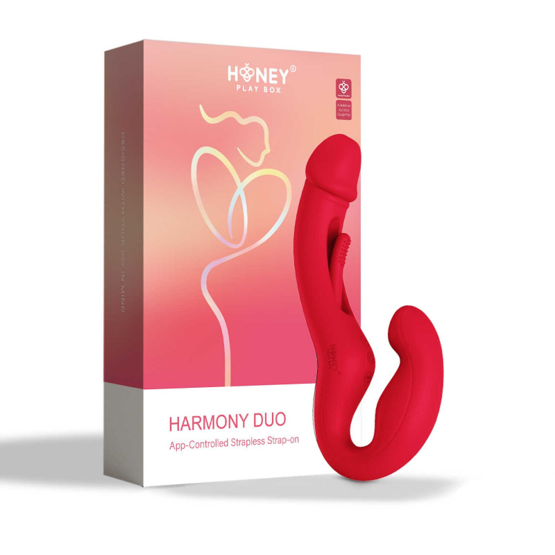 Harmony Duo Strap on vibrant avec tapotage - Rouge