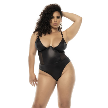 Bodystring Bibi grande taille en wetlook noir avec armatures