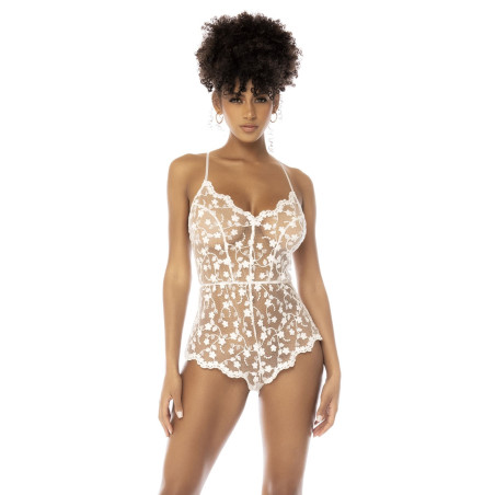 Body blanc transparent Celina avec dentelle brodée florale