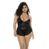 Body effet babydoll Pearl grande taille en wetlook noir et résille