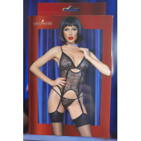 CR-4475 CORSET AND THONG BLACK