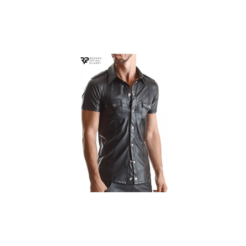 Chemise manches courtes wetlook noire Luca - Regnes