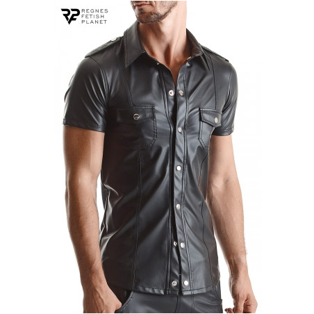 Chemise manches courtes wetlook noire Luca - Regnes