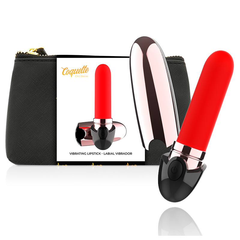 COQUETTE TOYS - VIBRATEUR RECHARGEABLE ROUGE A LÈVRES NOIR/ OR