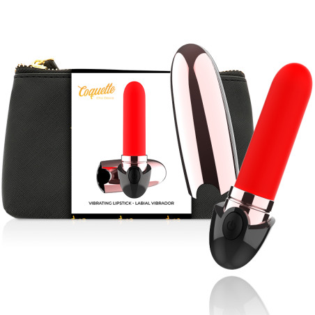 COQUETTE TOYS - VIBRATEUR RECHARGEABLE ROUGE A LÈVRES NOIR/ OR