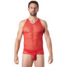 V-shirt rouge fine maille avec transparence - LM92-76RED