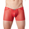 Boxer rouge sexy maille transparente et bande style cuir - LM807-67RED