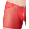 Boxer rouge sexy maille transparente et bande style cuir - LM807-67RED