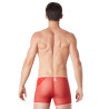 Boxer rouge sexy maille transparente et bande style cuir - LM807-67RED