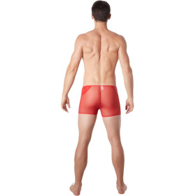Boxer rouge sexy maille transparente et bande style cuir - LM807-67RED