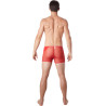 Boxer rouge sexy maille transparente et bande style cuir - LM807-67RED