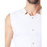 V-shirt débardeur blanc satiné avec bandes style cuir et dos avec transparence - LM807-77WHT