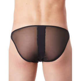 Slip brief noir sexy avec fermeture éclair et côtés style cuir dos transparent - LM813-61BLK