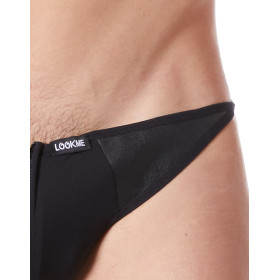 Slip brief noir sexy avec fermeture éclair et côtés style cuir dos transparent - LM813-61BLK