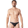 Slip brief noir sexy avec fermeture éclair et côtés style cuir dos transparent - LM813-61BLK