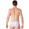 Slip brief blanc sexy avec fermeture éclair et côtés style cuir dos transparent - LM813-61WHT