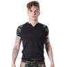 T-shirt noir sexy armée déco camouflage sur les manches et col rond ouvert - LM814-81BLK