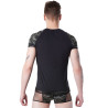 T-shirt noir sexy armée déco camouflage sur les manches et col rond ouvert - LM814-81BLK