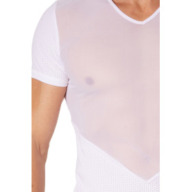 T-shirt blanc finement ajouré et transparence - LM905-81WHT