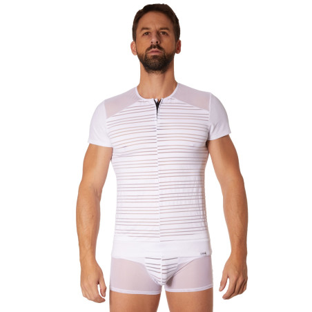 T-shirt blanc rayé opaque et transparent - LM906-81WHT