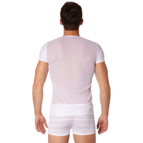T-shirt blanc rayé opaque et transparent - LM906-81WHT