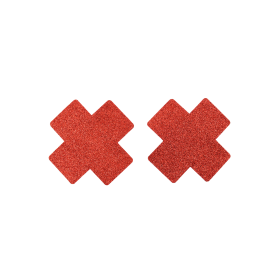 Paire de cache tétons adhésifs croix pailletée rouge - NP-1048RED