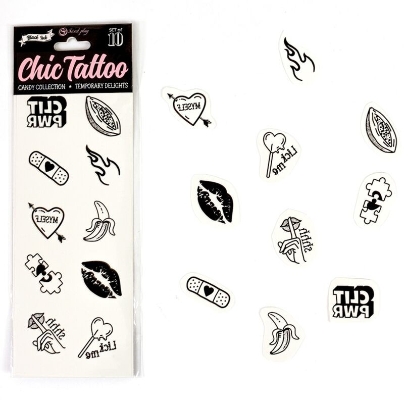 SECRET PLAY - ENSEMBLE DE 10 TATOUAGES TEMPORAIRES CANDY COLLECTION