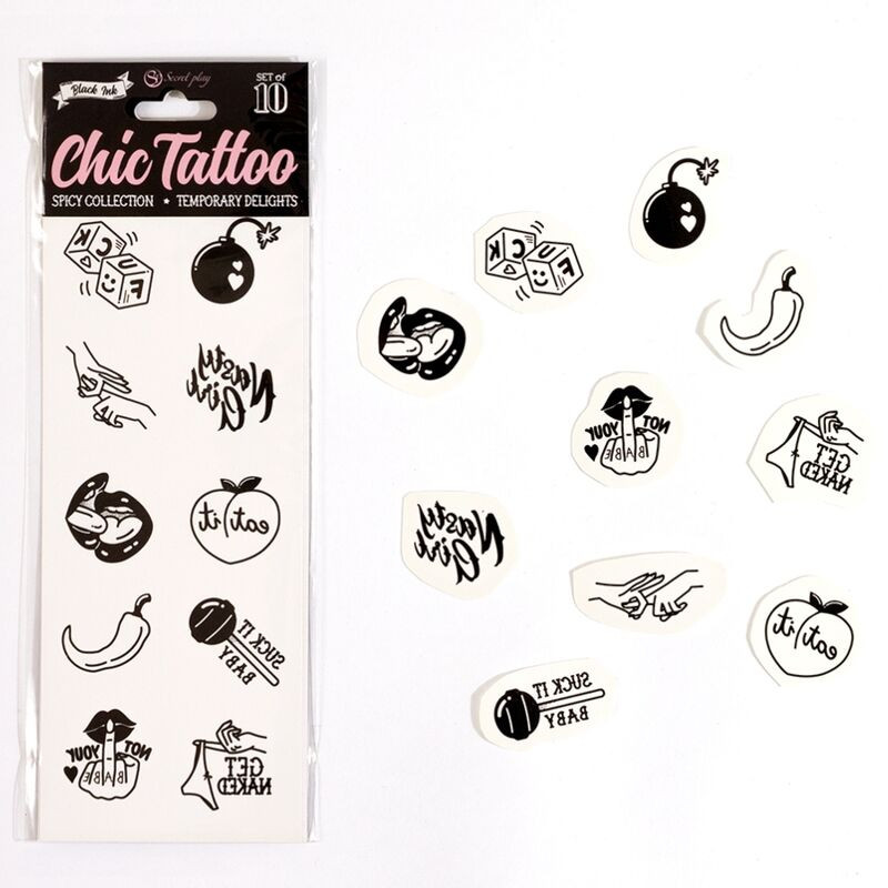 SECRET PLAY - LOT DE 10 TATOUAGES TEMPORAIRES SPICY COLLECTION