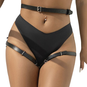 SUBBLIME - HARNAIS DE TAILLE ET DE JAMBES EN CUIR NOIR TAILLE UNIQUE