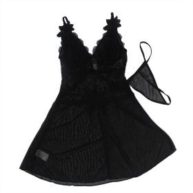 SUBBLIME - TISSU TULLE BABYDOLL AVEC DENTELLE ET DÉTAIL FLEUR NOIR S/M