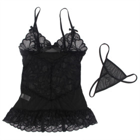 SUBBLIME - BABYDOLL  BRETELLES RÉGLABLES ET DENTELLE TRANSPARENTE IMPRIMÉ FLORAL NOIR S/M